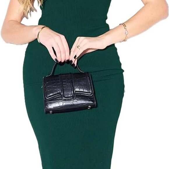 Women's Off Shoulder Bodycon Midi Dress Black Spandex Polyester Elegant - Picture 1 of 6